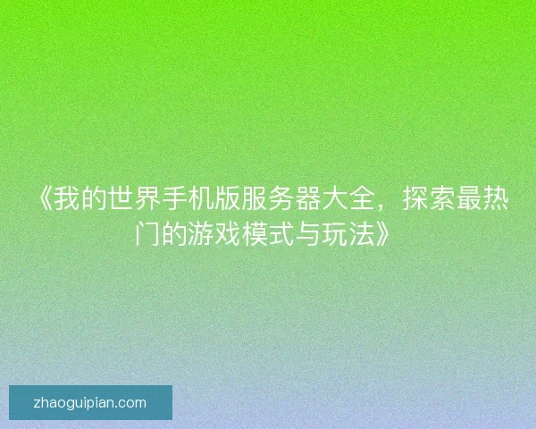 《我的世界手机版服务器大全，探索最热门的游戏模式与玩法》