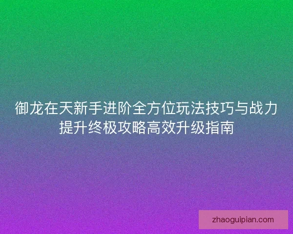 御龙在天新手进阶全方位玩法技巧与战力提升终极攻略高效升级指南